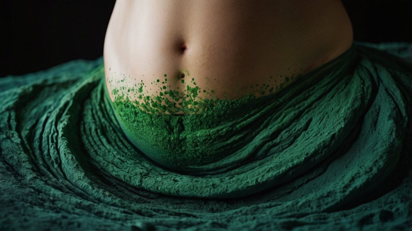 Leonardo_Kino_XL_A_closeup_of_a_pregnant_belly_with_a_soft_eth_2 spirulina powder surroudning pregnant belly